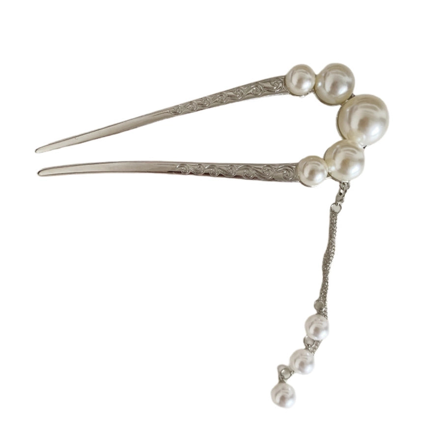elegant classical geometric imitation pearl alloy plating hairpin
