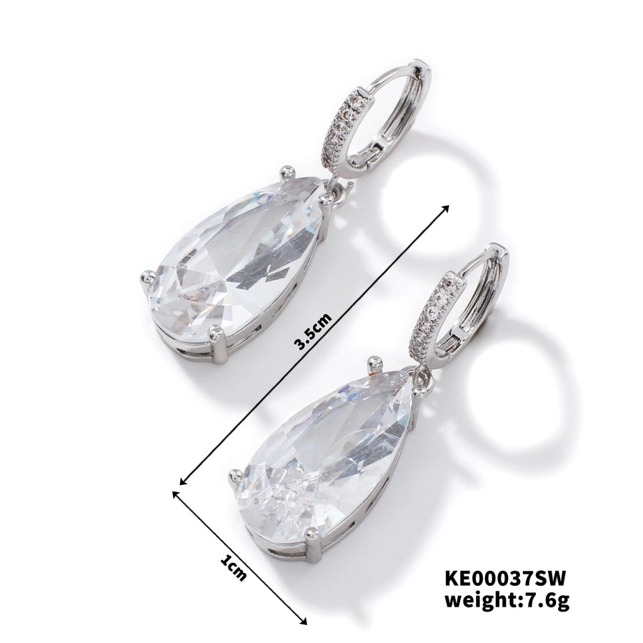 1 Pair Elegant Streetwear Geometric Inlay Copper Zircon Rhodium Plated Drop Earrings