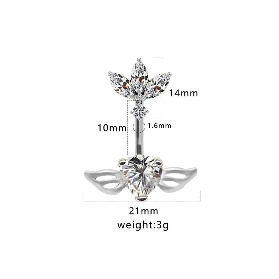 1 Piece Belly Rings Hip-Hop Sexy Heart Shape 316 Stainless Steel  Copper Plating Zircon White Gold Plated Gold Plated