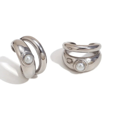 1 Pair Simple Style Geometric Inlay 304 Stainless Steel Pearl 18K Gold Plated Ear Cuffs