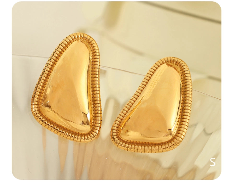 1 Pair IG Style Retro French Style Geometric Polishing Plating 304 Stainless Steel 18K Gold Plated Ear Studs