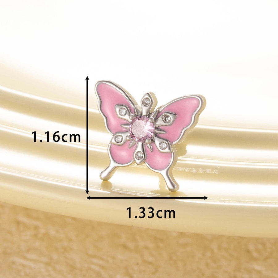 1 Piece Casual Korean Style Butterfly Copper Zircon Ear Studs