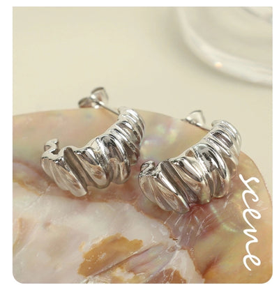 1 Pair IG Style Basic Classic Style Croissant Polishing Plating Pleated 304 Stainless Steel 18K Gold Plated Ear Studs