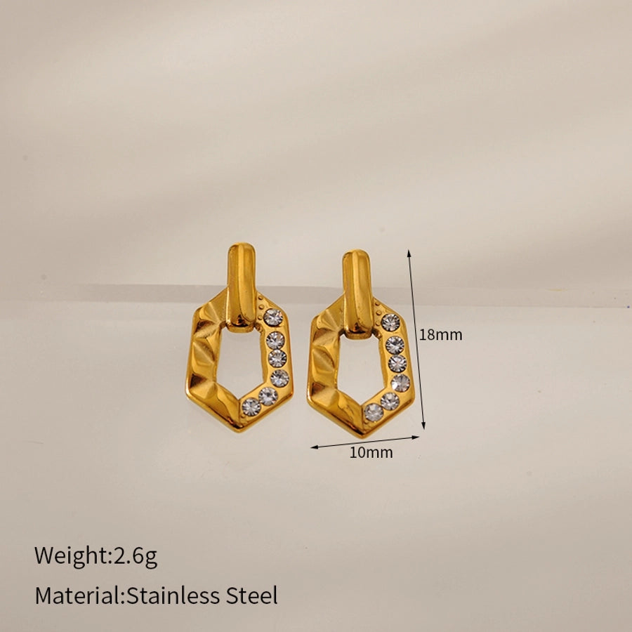 1 Pair Elegant Vintage Style Geometric 304 Stainless Steel Zircon Ear Studs