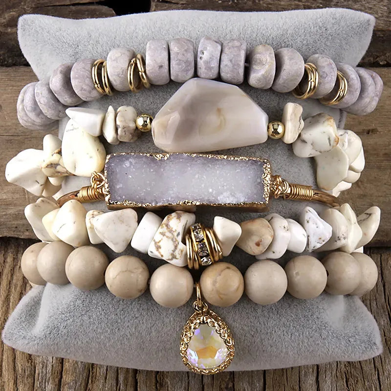 Vintage Style Simple Style Geometric natural stone Beaded Chain Bracelets In Bulk