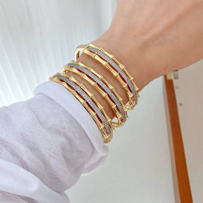 Jewelry Vintage Style Classic Style Bamboo Copper Zircon Plating Rings Bracelets