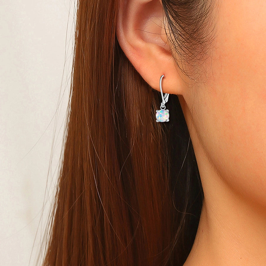 1 Pair of Simple  round Opal Earrings, Copper Plated with Real Gold