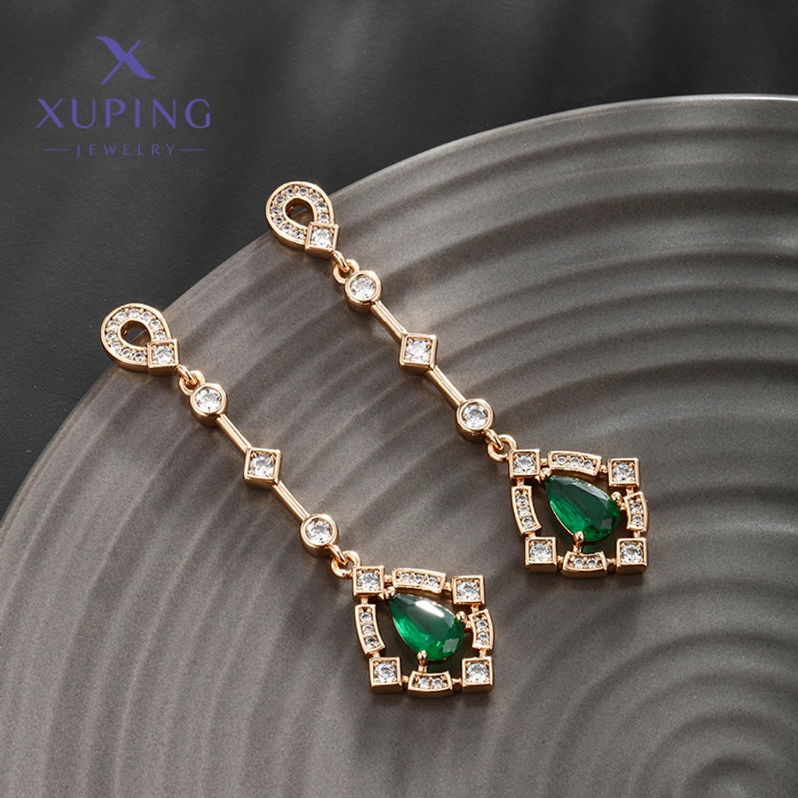 1 Pair Elegant Luxurious XUPING Geometric Inlay Copper Artificial Gemstones 18K Gold Plated Drop Earrings