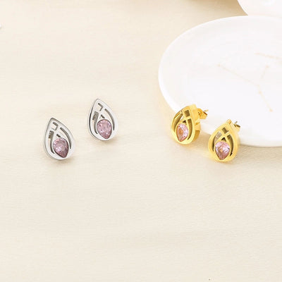 1 Pair Vintage Style Water Droplets Hollow Out Inlay 304 Stainless Steel Zircon 18K Gold Plated Ear Studs