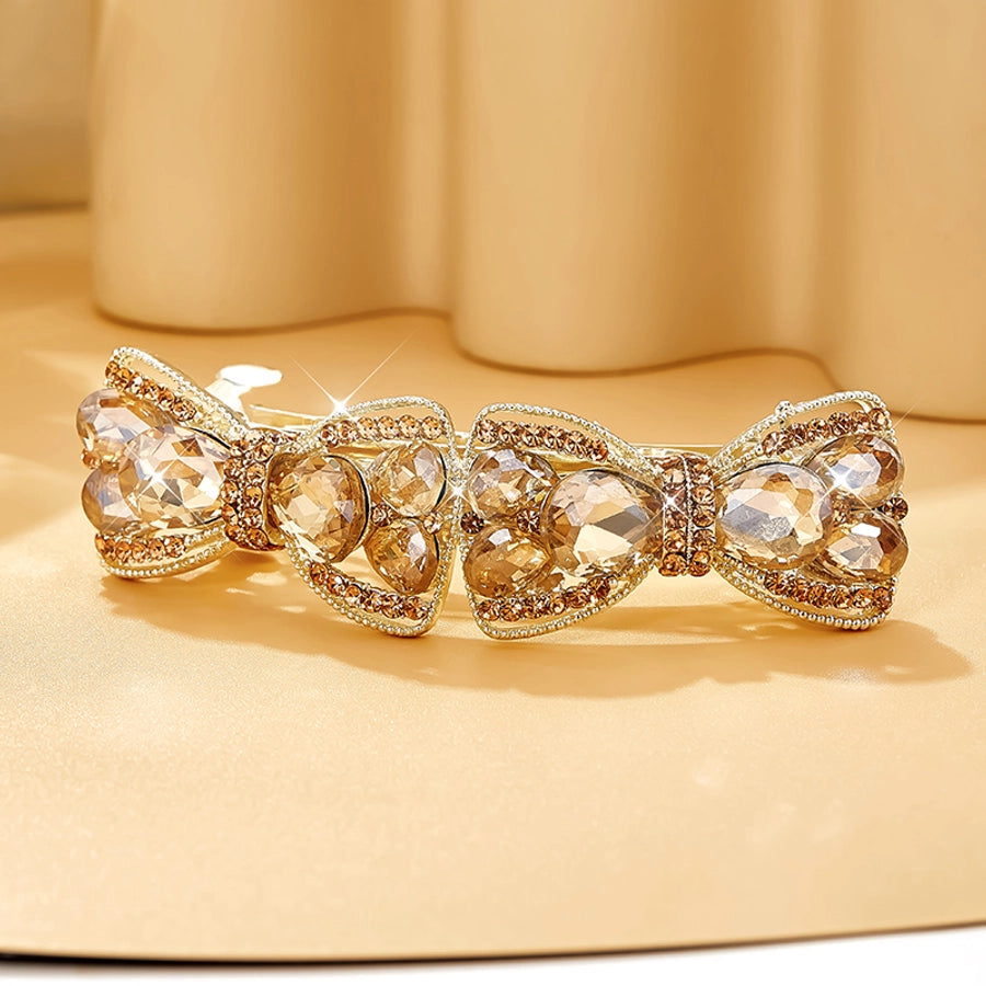 glam lady shiny bow knot alloy inlay artificial rhinestones hair clip