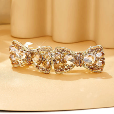 glam lady shiny bow knot alloy inlay artificial rhinestones hair clip
