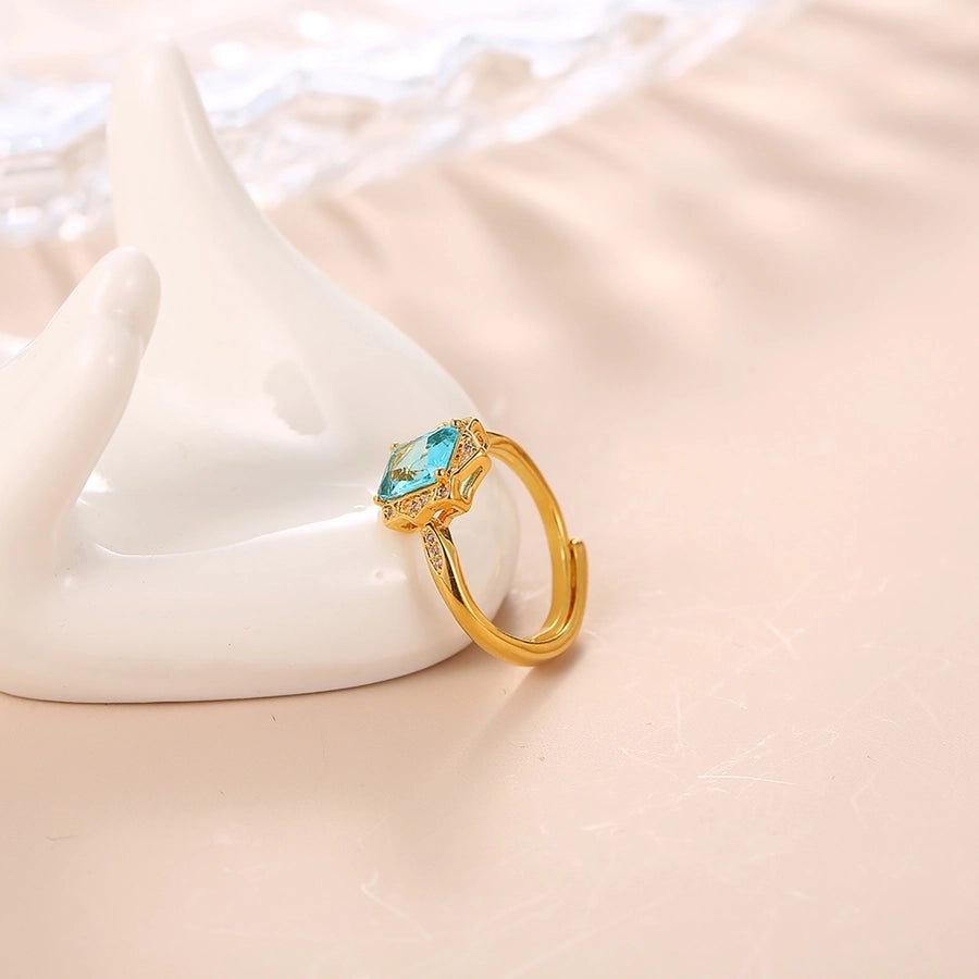 Copper Gold Plated Plating Geometric Zircon Adjustable Ring