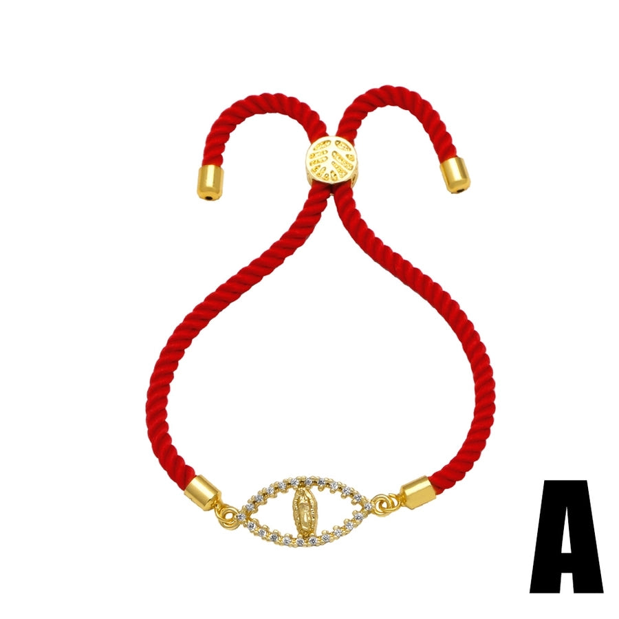 Copper 18K Gold Plated Inlay Virgin Mary Heart Shape Eye Zircon Bracelets