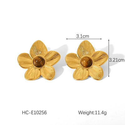 1 Pair IG Style Flower Plating Inlay 304 Stainless Steel Pearl 18K Gold Plated Ear Studs