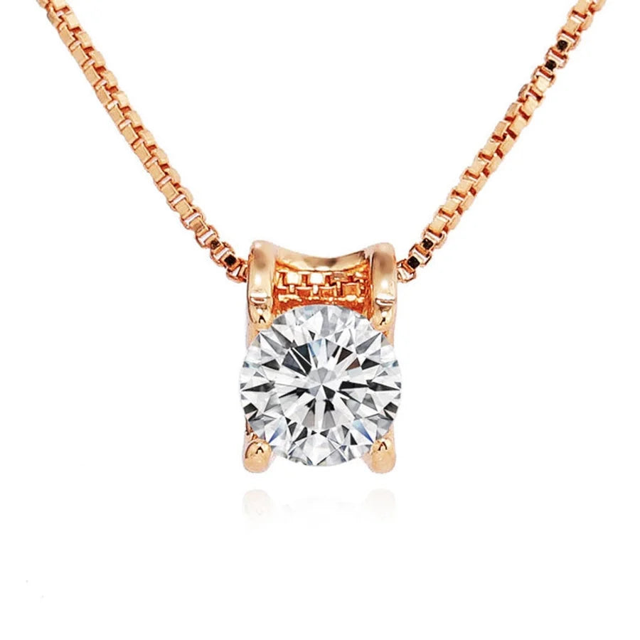 Copper box chain Inlay Round Zircon Pendant Necklace