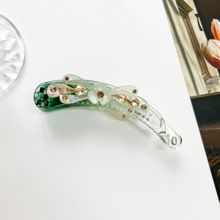 Elegant three-petal flower banana clip large vertical clip Diamond-embedded ponytail clip flower vertical card high-end hairpin hairpin manufacturer