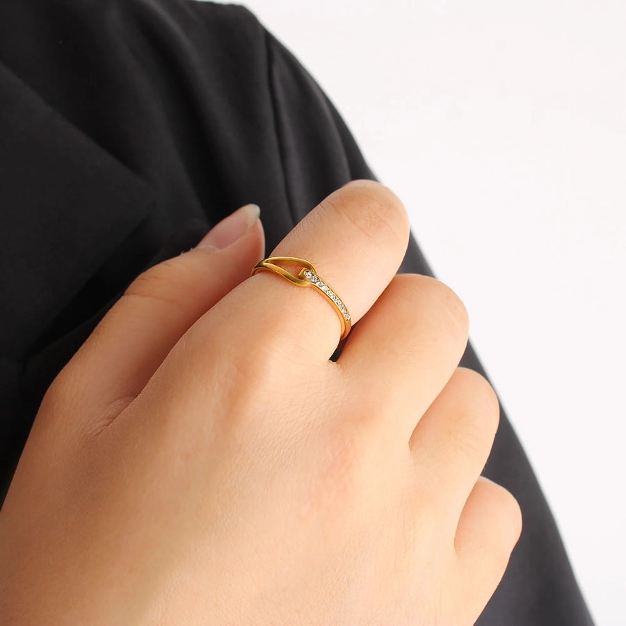 Jewelry Simple Style Commute Water Droplets Solid Color 304 Stainless Steel Rhinestones 18K Gold Plated Round Inlay Rings