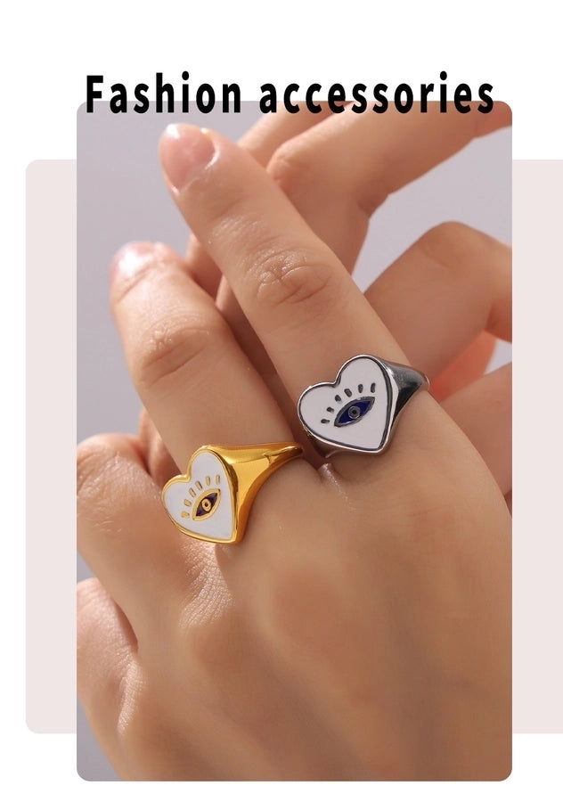 Jewelry Casual Luxurious Modern Style Devil's Eye Titanium Steel 18K Gold Plated Enamel Plating Rings