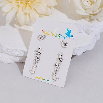 4 Pairs Cute Sweet Commute Animal Dinosaur Deer Polishing Hollow Out 304 Stainless Steel 18K Gold Plated Ear Studs