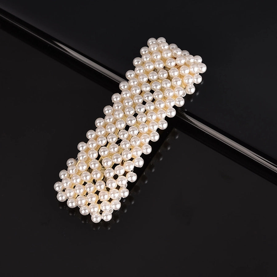 simple style geometric bow knot imitation pearl alloy plastic hair clip 1 piece