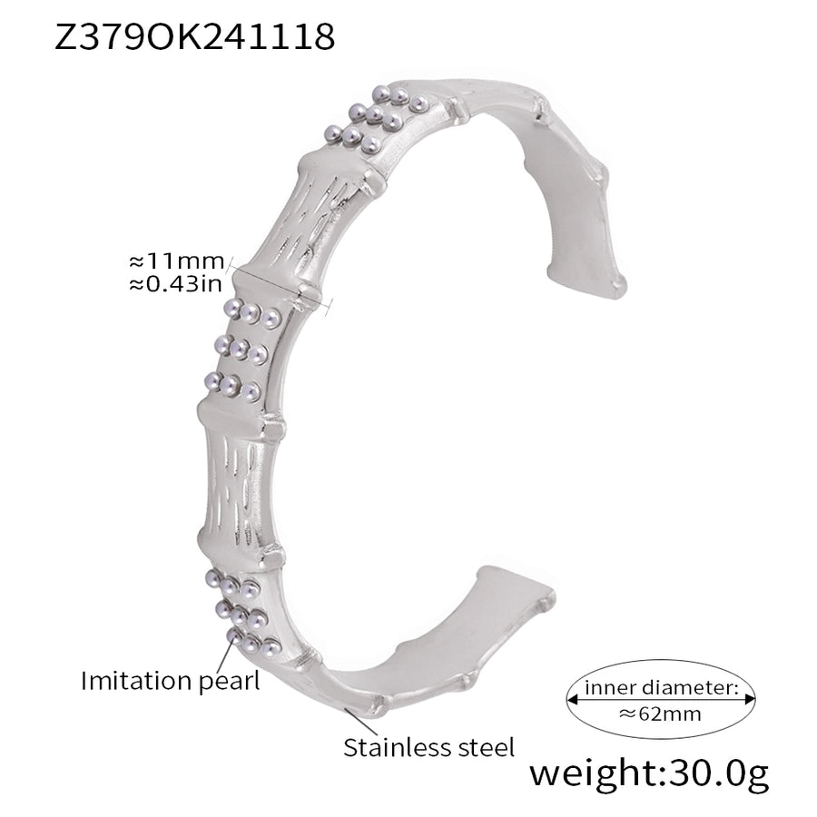 Elegant Luxurious Geometric 304 Stainless Steel 18K Gold Plated Artificial Pearls Bangle In Bulk