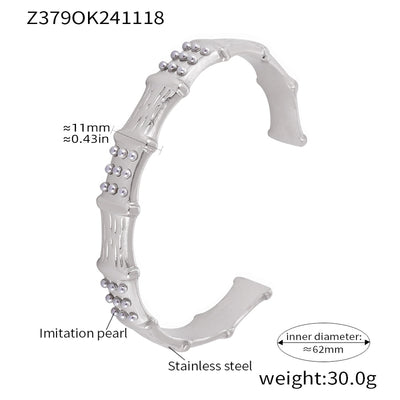 Elegant Luxurious Geometric 304 Stainless Steel 18K Gold Plated Artificial Pearls Bangle In Bulk