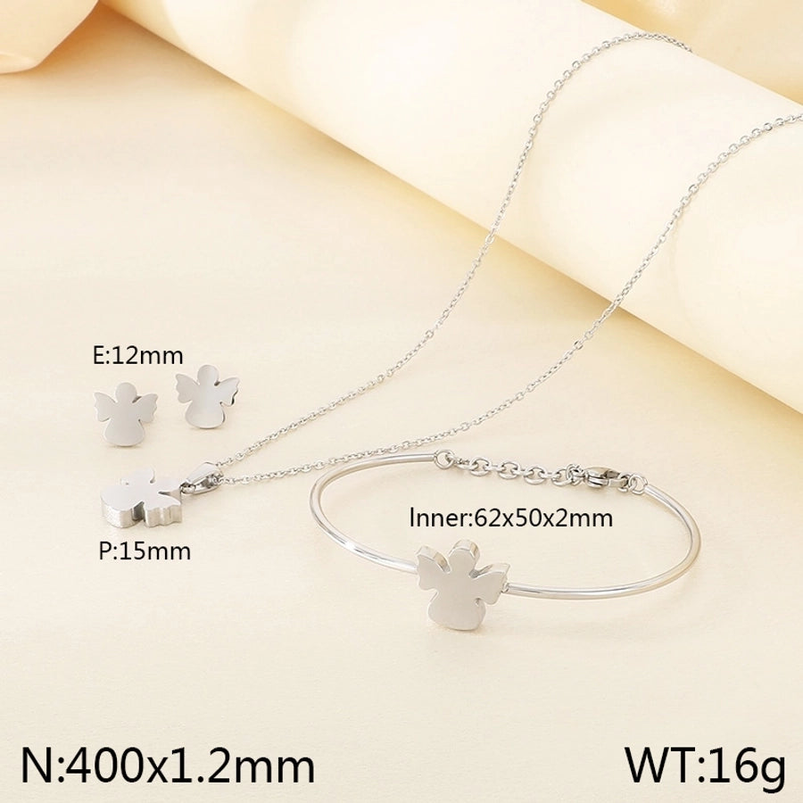 Jewelry Simple Style Angel 304 Stainless Steel 18K Gold Plated Jewelry Set