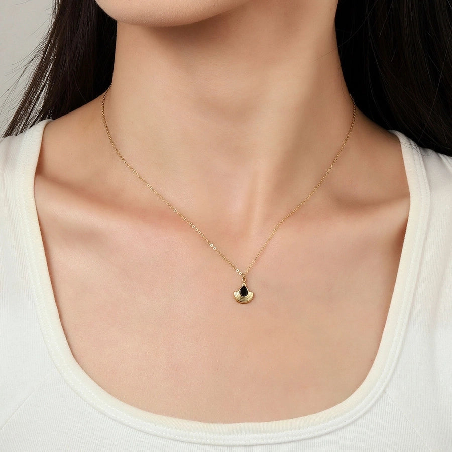 Jewelry Vintage Style French Style Simple Style Geometric Titanium Steel Natural Stone 14K Gold Plated Plating Pendant Necklace