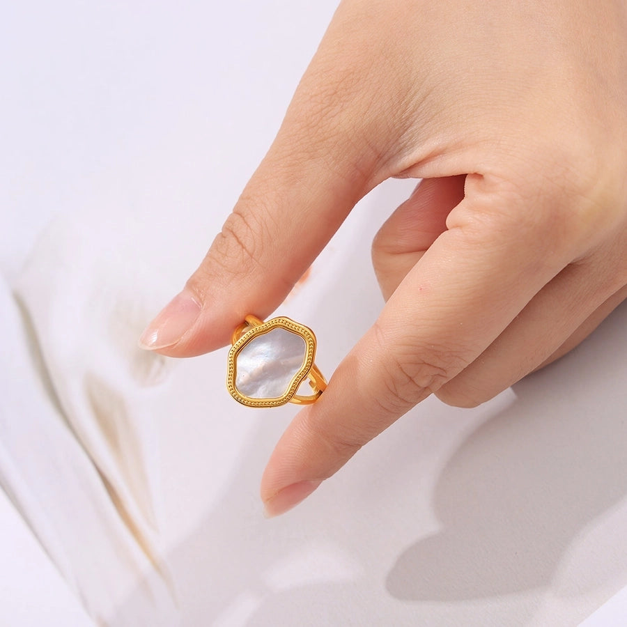 Jewelry Elegant Baroque Style Irregular Titanium Steel Shell 18K Gold Plated Inlay Open Rings