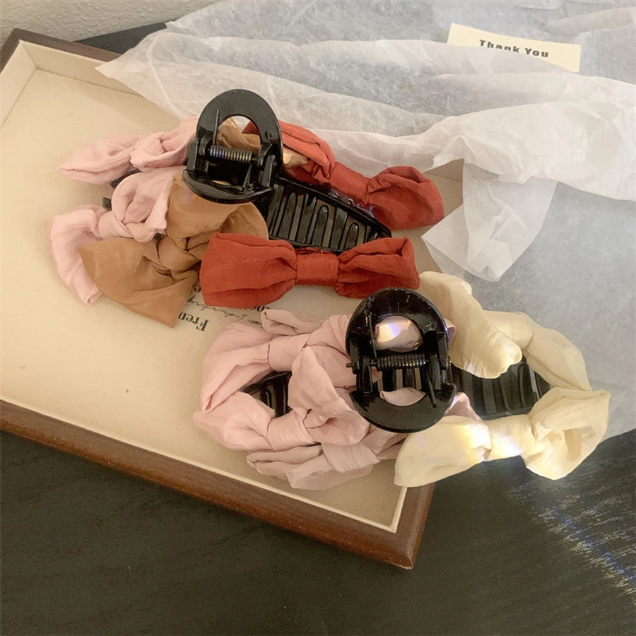 Women's Korean Style Bow Knot Plastic Cloth Hair Claws