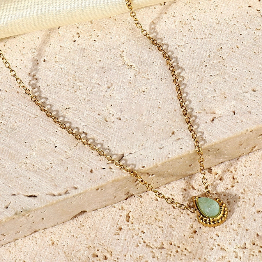 Jewelry Vintage Style French Style Geometric Water Droplets Titanium Steel Natural Stone 14K Gold Plated Plating Pendant Necklace