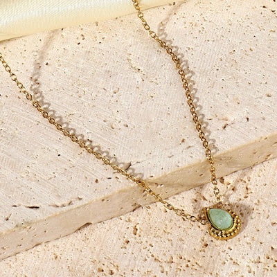 Jewelry Vintage Style French Style Geometric Water Droplets Titanium Steel Natural Stone 14K Gold Plated Plating Pendant Necklace