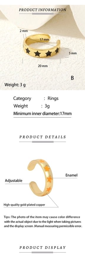 Jewelry Cute Pentagram Copper Enamel Open Rings