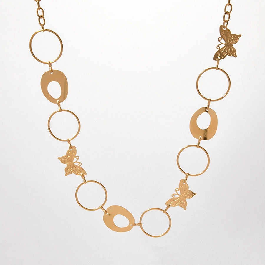 Jewelry Elegant Sweet Round Butterfly 304 Stainless Steel Fritillary 14K Gold Plated Plating Hollow Out Inlay Pendant Necklace