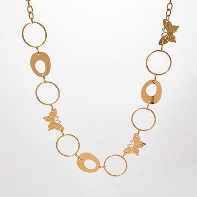 Jewelry Elegant Sweet Round Butterfly 304 Stainless Steel Fritillary 14K Gold Plated Plating Hollow Out Inlay Pendant Necklace