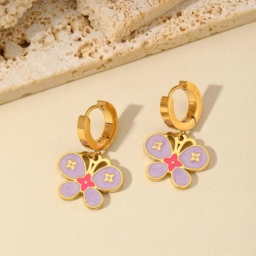 Jewelry Cute Sweet Flower Mushroom Butterfly 304 Stainless Steel 18K Gold Plated Enamel Plating Multi Charms Necklace Bracelets Earrings