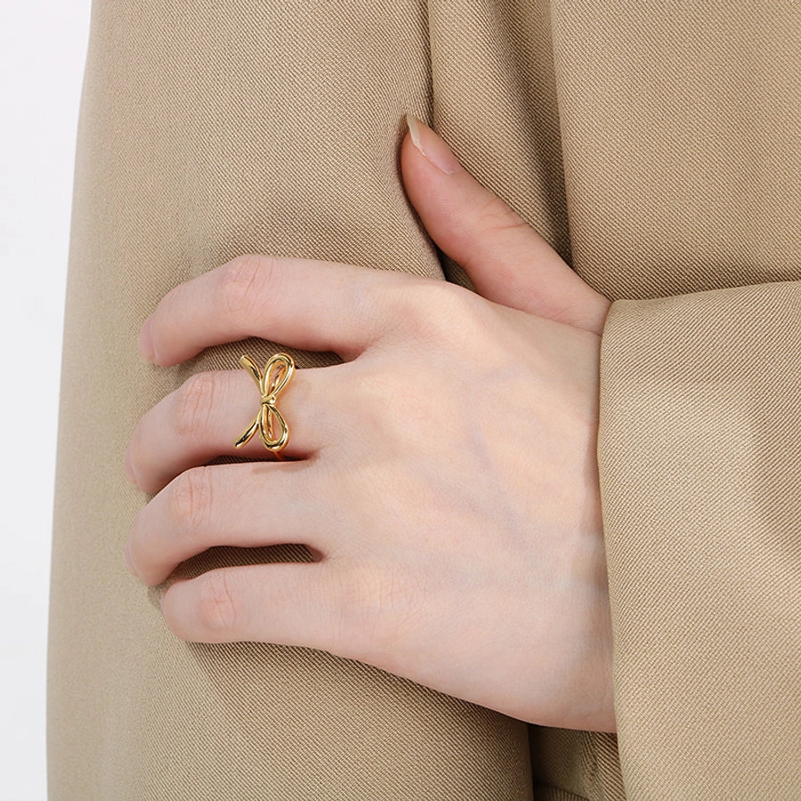 Jewelry Simple Style Bow Knot 304 Stainless Steel 18K Gold Plated Open Rings