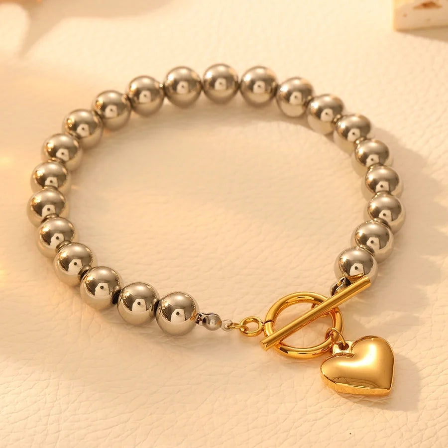 Elegant Heart Shape Titanium Steel 18K Gold Plated ball chain Bracelets In Bulk
