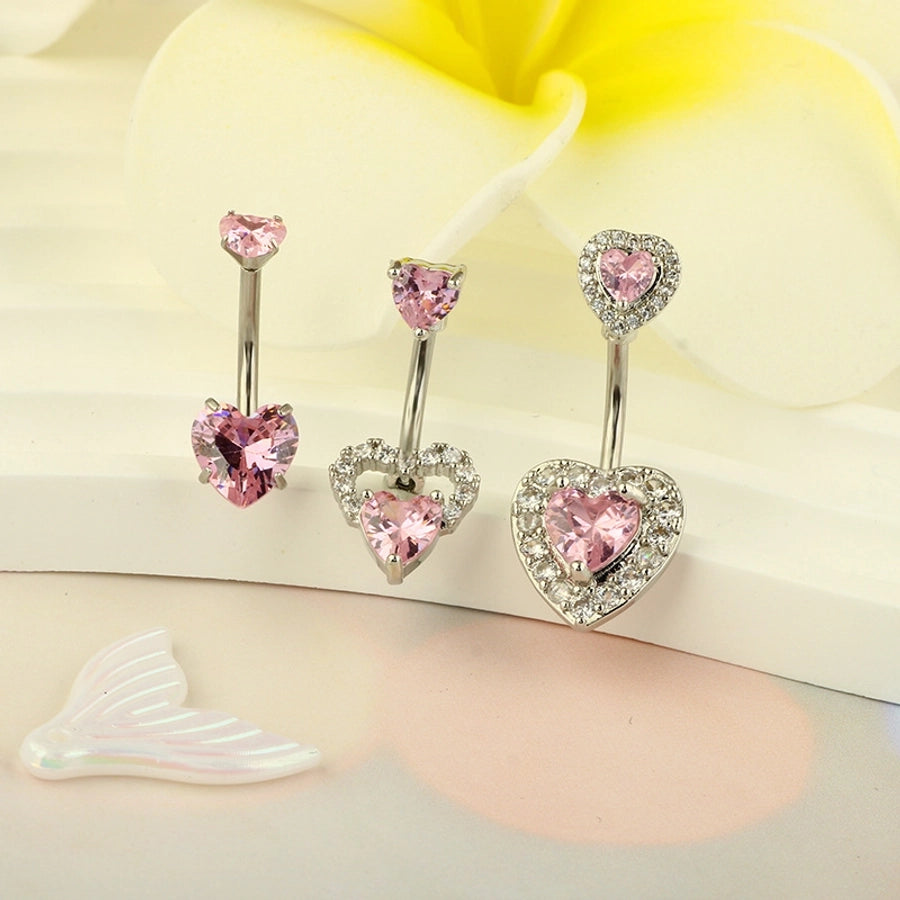 1 Piece 1 Set Belly Rings Simple Style Heart Shape 316 Stainless Steel  Inlay Zircon Belly Rings