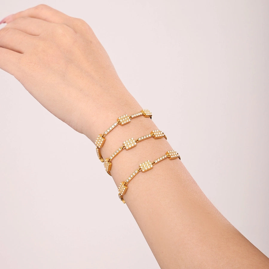 Elegant Rectangle 304 Stainless Steel 18K Gold Plated Zircon  Bracelets In Bulk