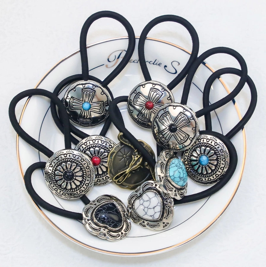 Women's Classical Ethnic Style Classic Style Cross Round Cattle Alloy Polyester Inlay Turquoise Hair Tie