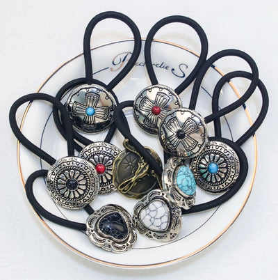 Women's Classical Ethnic Style Classic Style Cross Round Cattle Alloy Polyester Inlay Turquoise Hair Tie