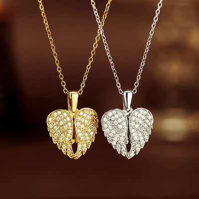 Jewelry Casual Elegant Heart Shape Wings 304 Stainless Steel Copper Zircon Pendant Necklace