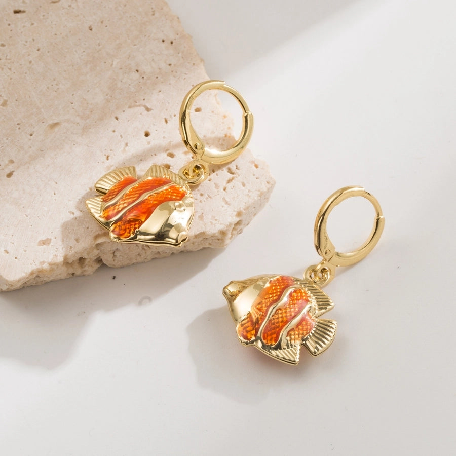 1 Pair Elegant Vacation Starfish Shell Copper 18K Gold Plated Drop Earrings