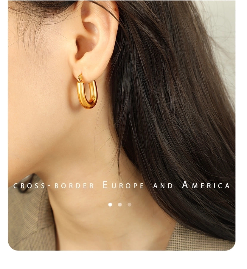 1 Pair IG Style Elegant Simple Style U Shape Round Polishing Plating 304 Stainless Steel 18K Gold Plated Earrings
