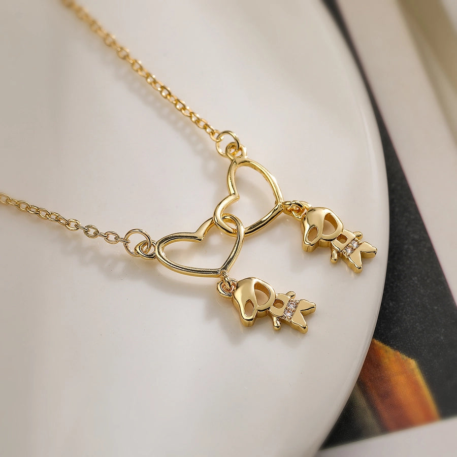 Jewelry Retro Girl Heart Shape Boy Copper Zircon Pendant Necklace