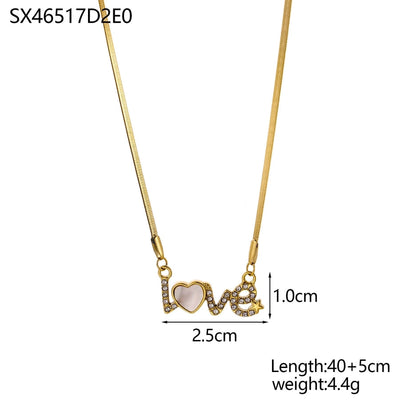Jewelry Elegant Glam Letter 304 Stainless Steel Zircon 18K Gold Plated Pendant Necklace