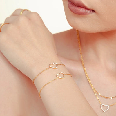 Jewelry Elegant Luxurious Vacation Heart Shape Titanium Steel 18K Gold Plated Plating Jewelry Set