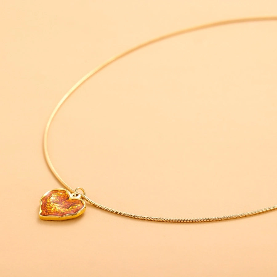 Jewelry Simple Style Heart Shape 304 Stainless Steel Zircon 18K Gold Plated Pendant Necklace