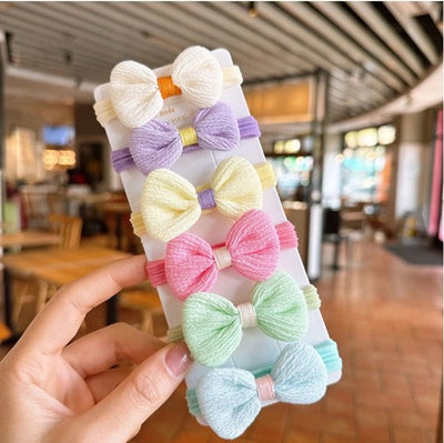 cute plaid flower bow knot cloth inlaid pearls hair tie 1 set